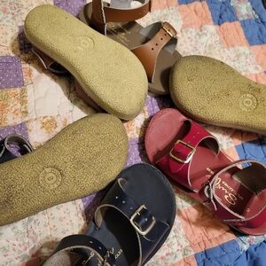 Three pairs of Sun san salt water sandals/Sandals by hoy ,girls 8
